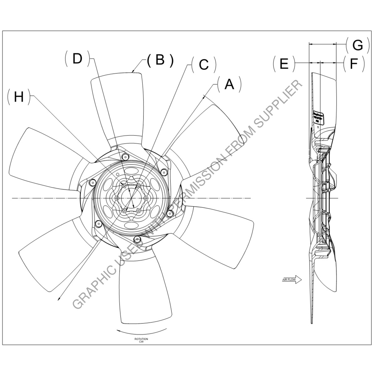 Kysor 4735-44830-01 Fan 32 X 6, 3.50 PLATE WIDTH, 2.56 PILOT